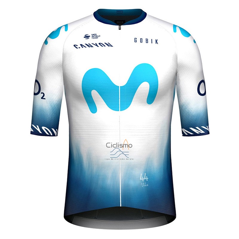 Movistar Ropa Ciclismo Culotte Corto 2023 Mangas Cortas Blanco Azul Claro